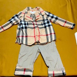 Gently worn baby boys Burberry button up and pants. Plaid